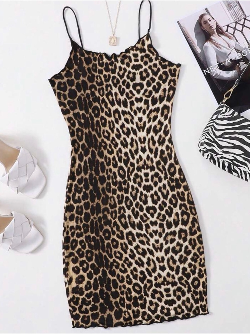 Leopard Print Slip Dress - Brown